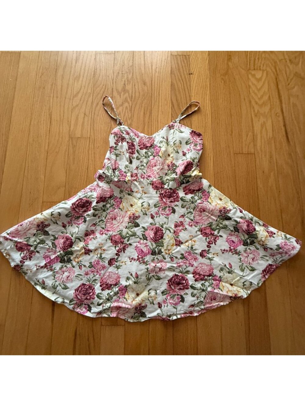 Roommates Women's Large Floral White/Pink Skater Strappy Dress